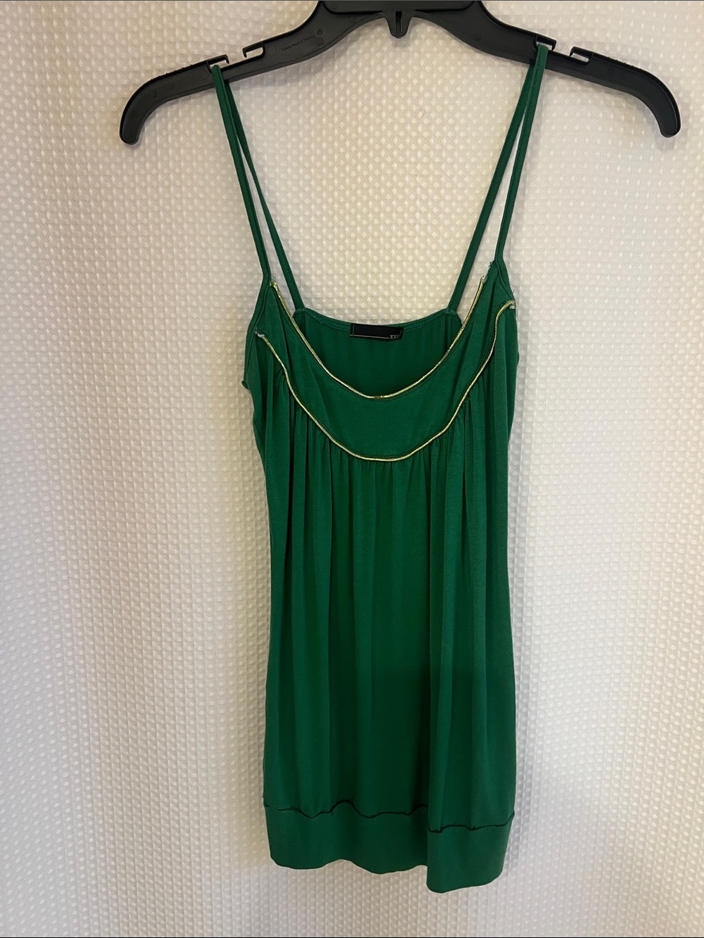 Forever 21 Emerald Green Spaghetti Strap Cami w/Gold Trim-made in USA 826-002